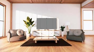 Tv cabinet in tropical empty room Japanese - zen style,minimal designs. 3D rendering photo