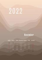 Calendario vertical de noviembre de 2022 todos los meses por separado. plantilla de planificador personal mensual. pico silueta abstracta fondo colorido degradado, diseño para impresión y digital vector