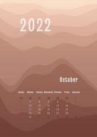 Calendario vertical de octubre de 2022 todos los meses por separado. plantilla de planificador personal mensual. pico silueta abstracta fondo colorido degradado, diseño para impresión y digital vector