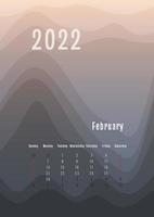 Calendario vertical de febrero de 2022 todos los meses por separado. plantilla de planificador personal mensual. pico silueta abstracta fondo colorido degradado, diseño para impresión y digital vector