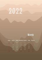 Calendario vertical de marzo de 2022 todos los meses por separado. plantilla de planificador personal mensual. pico silueta abstracta fondo colorido degradado, diseño para impresión y digital vector