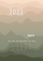 Calendario vertical de agosto de 2023 todos los meses por separado. plantilla de planificador personal mensual. pico silueta abstracta fondo colorido degradado, diseño para impresión y digital vector