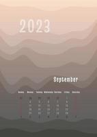 Calendario vertical de septiembre de 2023 todos los meses por separado. plantilla de planificador personal mensual. pico silueta abstracta fondo colorido degradado, diseño para impresión y digital vector