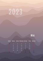 2023 may vertical calendar every month separately. monthly personal planner template. Peak silhouette abstract gradient colorful background, design for print and digital vector