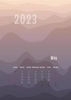 2023 may vertical calendar every month separately. monthly personal planner template. Peak silhouette abstract gradient colorful background, design for print and digital vector