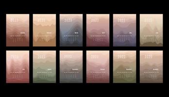 2023 vertical calendar every month separately. monthly personal planner template. Peak silhouette abstract gradient colorful background, design for print and digital vector