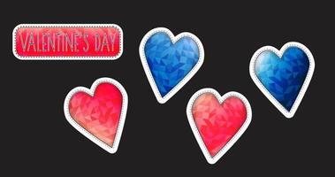 colección de pegatinas del día de san valentín corazones en estilo de triángulo de mosaico de baja poli vector