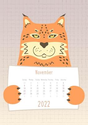 Lynx Schedule 2022 2022 November Calendar, Cute Puma Lynx Cat Animal Holding A Monthly Calendar  Sheet, Hand Drawn Childish Style 4590023 Vector Art At Vecteezy