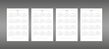 2022 2023 2024 2025 calendar for personal planner diary notebook, cute minimalists style. individual schedule calendar for notebooks. Week starts on sunday vector