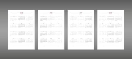 Calendario 2022 2023 2024 2025 para cuaderno diario de planificador personal, lindo estilo minimalista. calendario de programación individual para cuadernos. la semana comienza el domingo vector