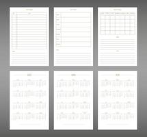2022 2023 2024 2025 calendar daily weekly monthly personal planner diary template in cute minimalists style. individual schedule calendar for notebooks. Week starts on sunday vector