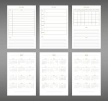 2022 2023 2024 2025 calendar daily weekly monthly personal planner diary template in cute minimalists style. individual schedule calendar for notebooks. Week starts on sunday vector