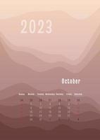 Calendario vertical de octubre de 2023 todos los meses por separado. plantilla de planificador personal mensual. pico silueta abstracta fondo colorido degradado, diseño para impresión y digital vector