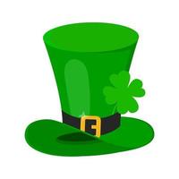 Saint Patrick Day leprechaun green hat with shamrock clover leaf icon flat style design vector illustration isolated on white background.