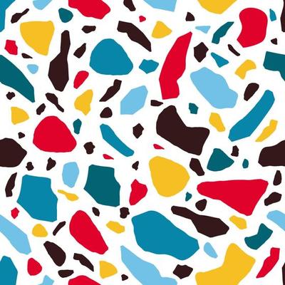 Terrazzo montley stones seamless pattern with colored rocks fractions vector illustration. Natural style mineral bacdrop textured composition. Natural granite, quartz, marble, glass and concrete.