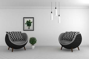 living room interior- mock up with two armchairs on empty wall background, 3D rendering photo