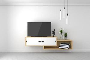 Smart Tv Mock-up on empty room, white wall in modern empty interior. 3d rendering photo