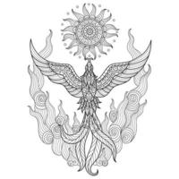 Phoenix hand drawn for adult coloring book