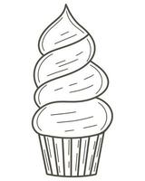 Cake with lots of cream in doodle style isolated object vector