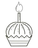 Cake with candle in doodle style isolated object vector