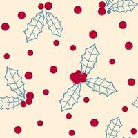 Winter seamless pattern with holly and red berries vector