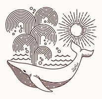 Great whale line illustration. hand drawn vector