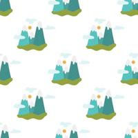 Mountains with clouds, vector seamless pattern in flat style