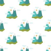 Mountains with clouds, vector seamless pattern in flat style