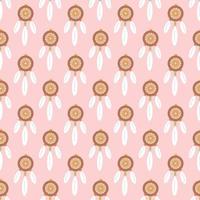 Dreamcatcher on pink background, vector seamless pattern in flat style