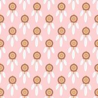 Dreamcatcher on pink background, vector seamless pattern in flat style