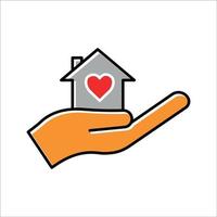 hand lineal color icon with home and heart. charity symbol, donation, humanity. Editable stroke. Design template vector