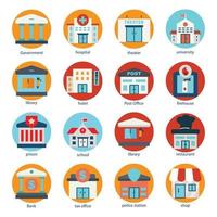 Building flat icon set. Editable stroke. Design template vector