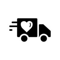 Truck icon with heart. charity symbol, donation, humanity. Editable stroke. Design template vector