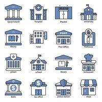 Building icon set. Two Tone line colored Design. the icon can be used for application icon, web icon, infographics. Editable stroke. Design template vector