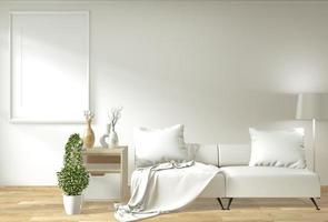 Modern zen living room interior with sofa and green plants japanese minimal design. 3d rendering. photo