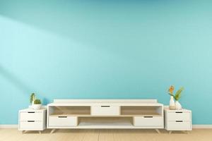 Tv cabinet in tropical mint room Japanese - zen style,minimal designs. 3D rendering photo