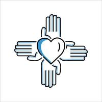 Four hands icon with heart.. charity symbol, donation. Two Tone line colored Design. the icon can be used for application icon, web icon, infographics. Editable stroke. Design template vector