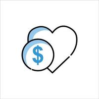 icono de corazón con dólar. símbolo de caridad, donación. diseño de color de línea de dos tonos. el icono se puede utilizar para icono de aplicación, icono web, infografía. trazo editable. vector de plantilla de diseño