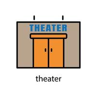 Theater building lineal color icon. Editable stroke. Design template vector