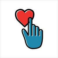 icono de color lineal de toque de mano con corazón. símbolo de caridad, donación, humanidad. trazo editable. vector de plantilla de diseño