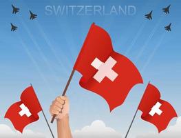 Swiss flags Flying under the blue sky vector