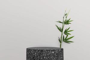 Bamboo leaf decoration and white granite podium on white background. 3D rendering photo