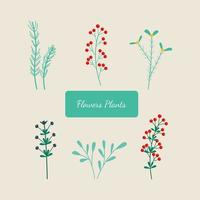 Set of twigs with berries and leaves. Vector illustration in flat style