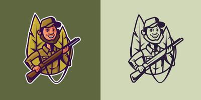 Hunter with rifle in different styles. Concept art of hunting. vector