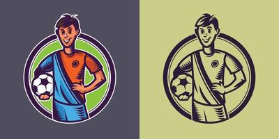 Soccer player holding ball in different styles. Football concept art. vector