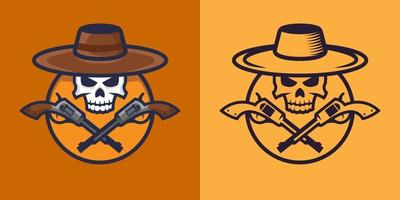 Cowboy skeleton with revolvers in different styles. vector