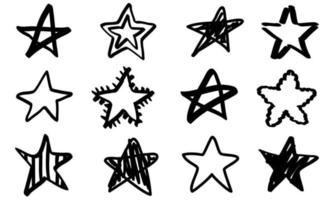 Doodle dibujado a mano estrellas de línea aisladas. boceto conjunto linda colección aislada. vector