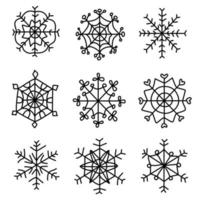 Doodle hand drawn line snowflakes isolated. Sketch set cute isolated winter collection. vector