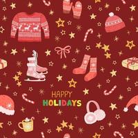 Vector seamless pattern with colorful illustrations of Christmas items. Use it for textile print, pattern fills, web page, wrapping paper, design of presentation and other graphic design