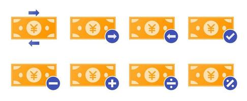 conjunto de iconos de transacción de dinero en yenes japoneses vector